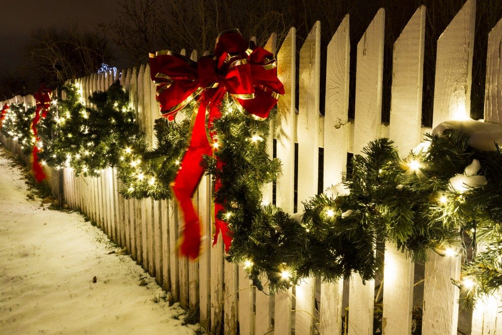 wooden fence with christmas decors