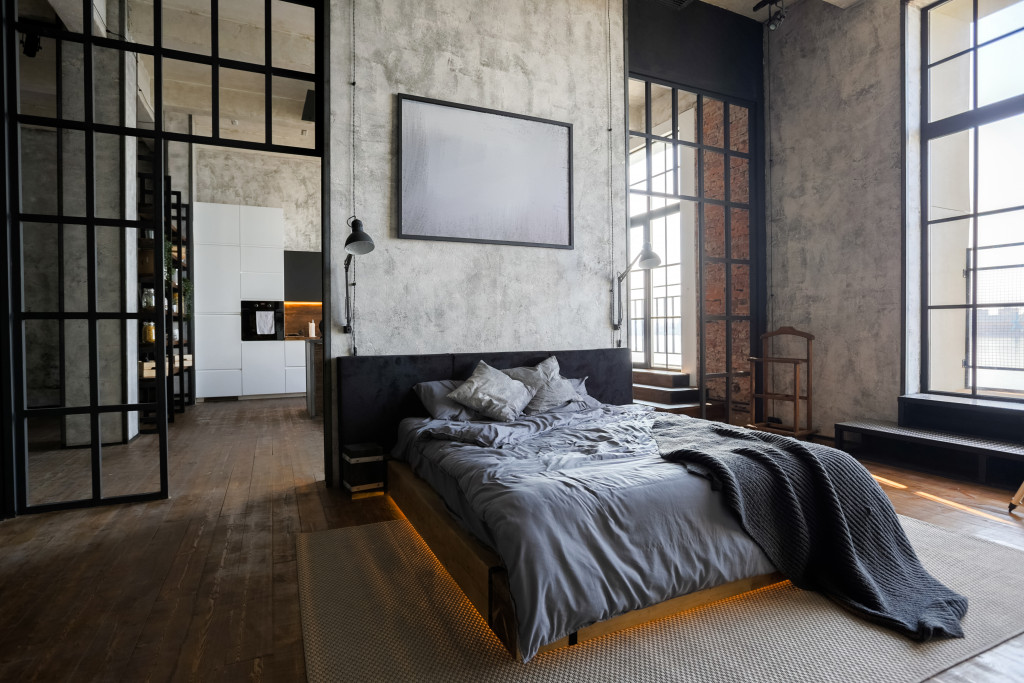 modern industrial interior bedroom