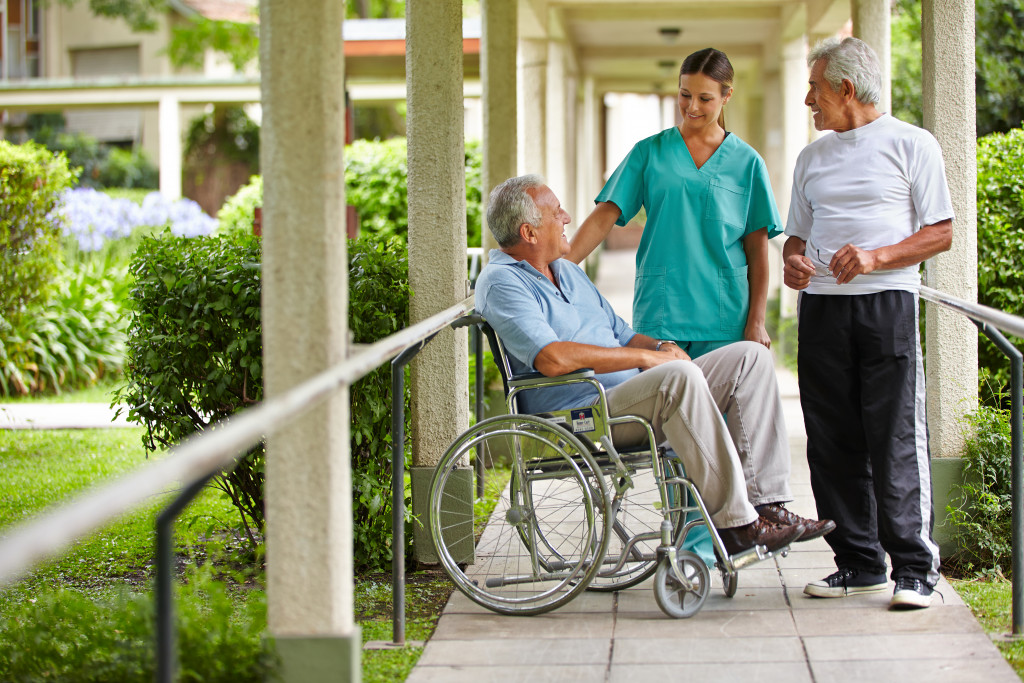 man in a wheelchair in a assisted living center