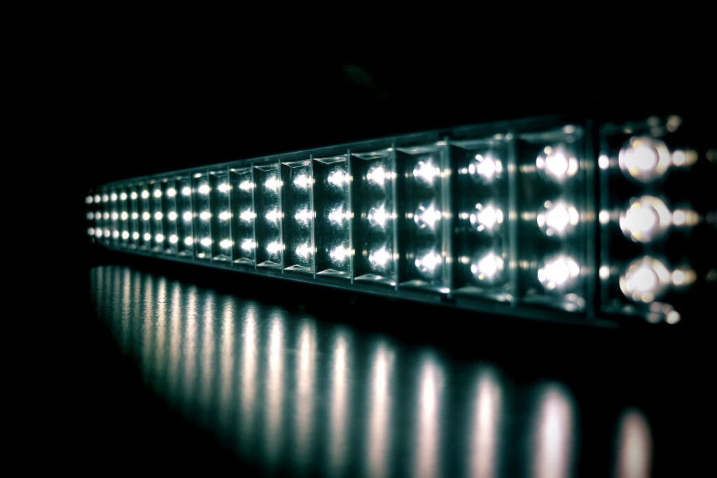 LED light bar in a dark room