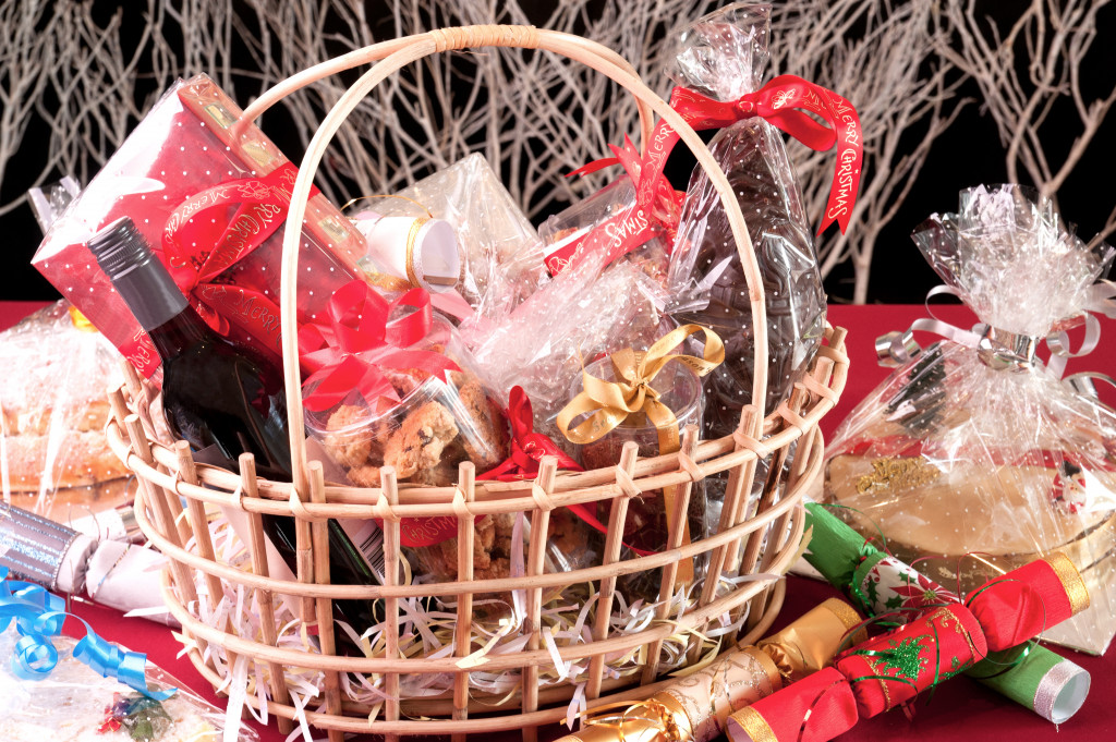 Christmas gifts compiled in a basket