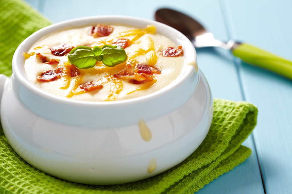 A healthy baked potato and cheese soup