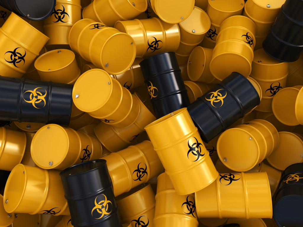 Yellow and black barrels of hazardous wastes